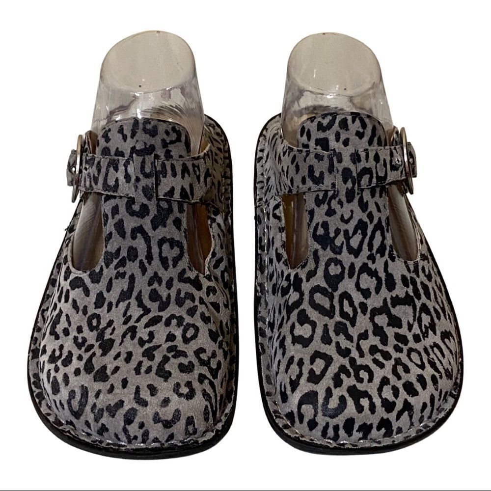 Alegria By PG Lite ALG-416 Black & Gray Leopard Clogs Slides - Picture 2 of 11